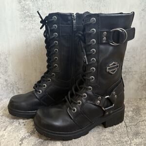 Harley Davidson Women's Eda D83736 Fashion Biker Black Boots Shoes W Size 6 1/2